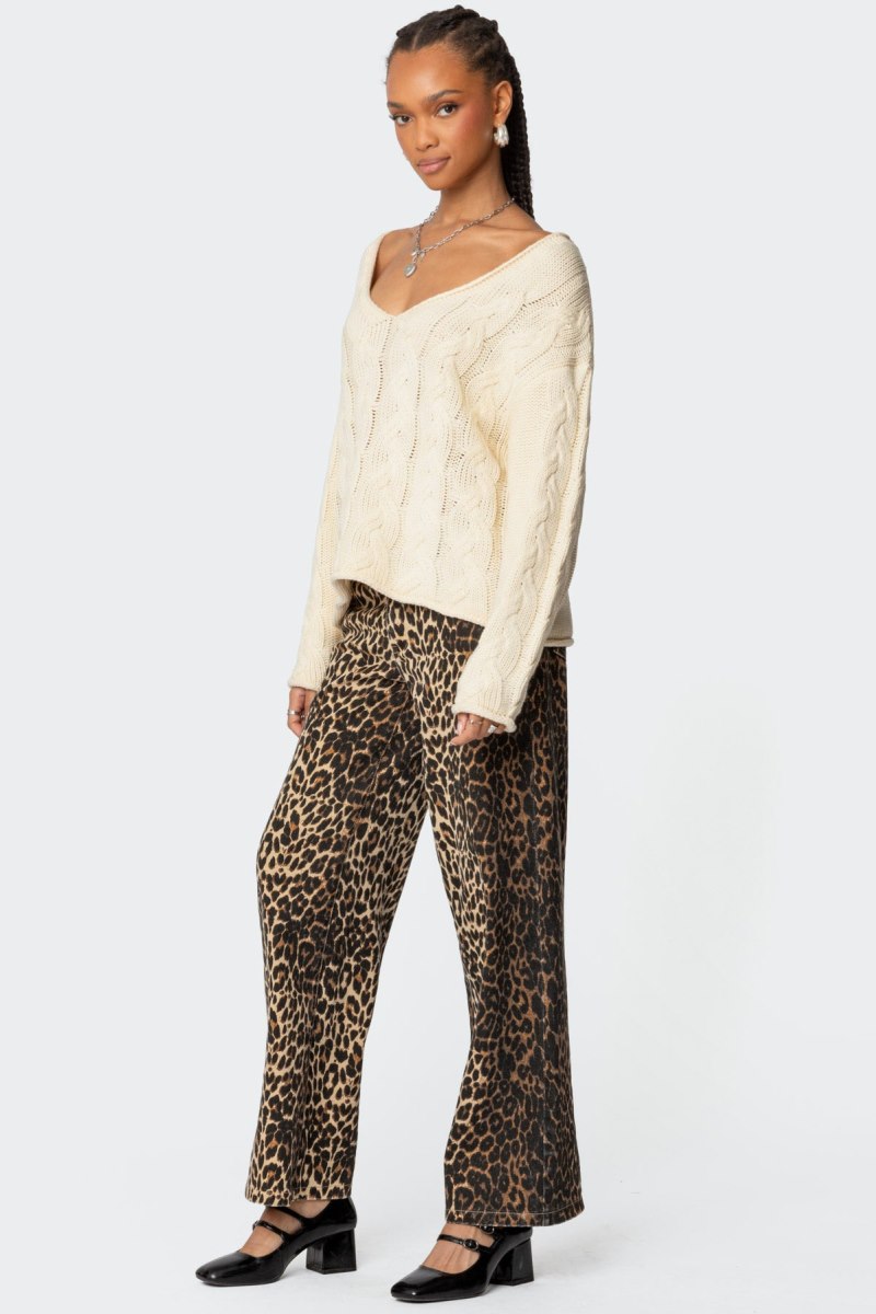 Edikted Inga Oversized Cable Knit Sweater Long Sleeve Tops Cream | USA LC332793F7