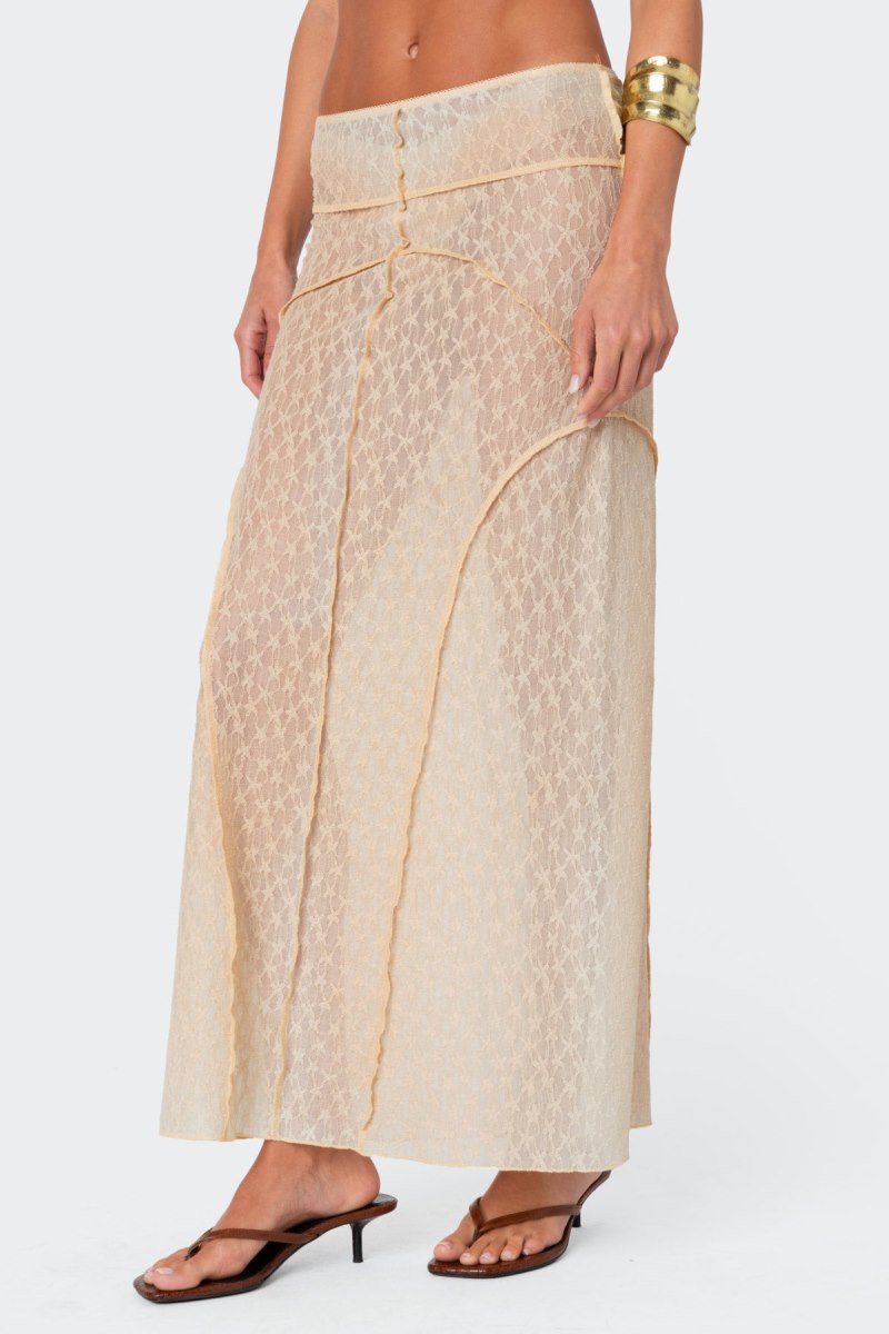 Edikted Inside Out Sheer Lace Maxi Skirts Beige | USA PN419921G6