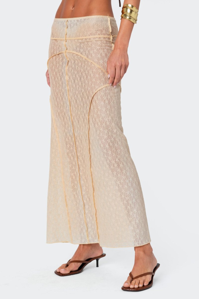Edikted Inside Out Sheer Lace Maxi Skirts Beige | USA PN419921G6