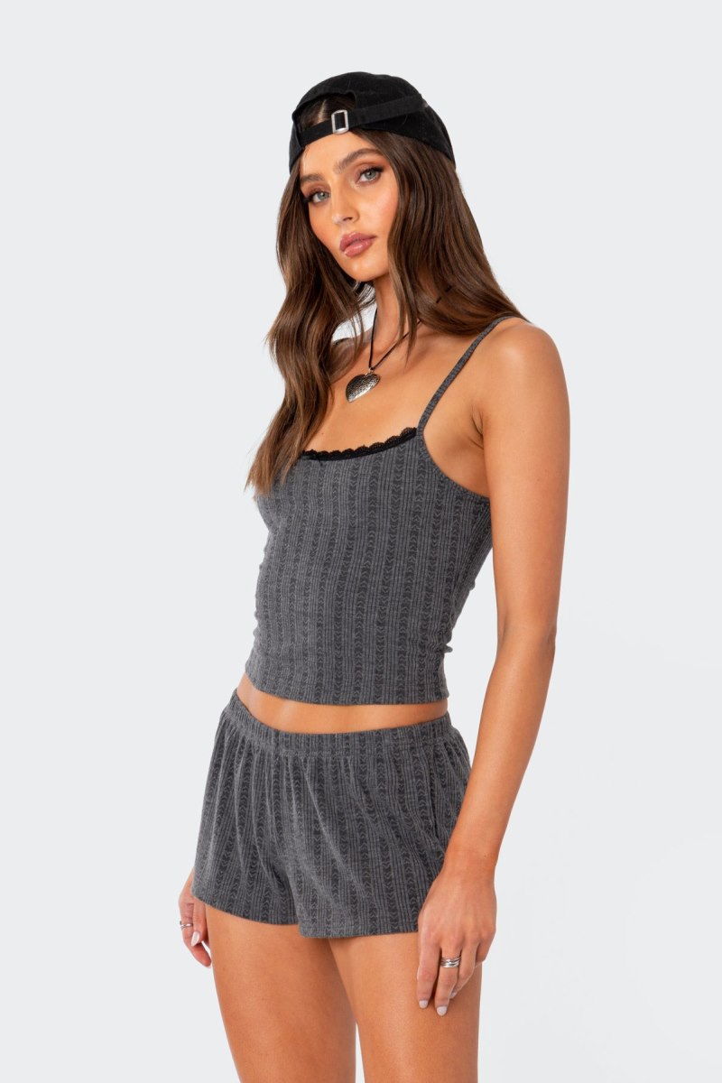 Edikted Irene Pointelle Tank Top Gray | USA QO781578M9