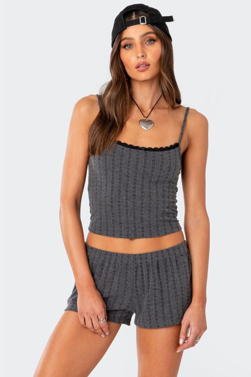 Edikted Irene Pointelle Tank Top Gray | USA QO781578M9