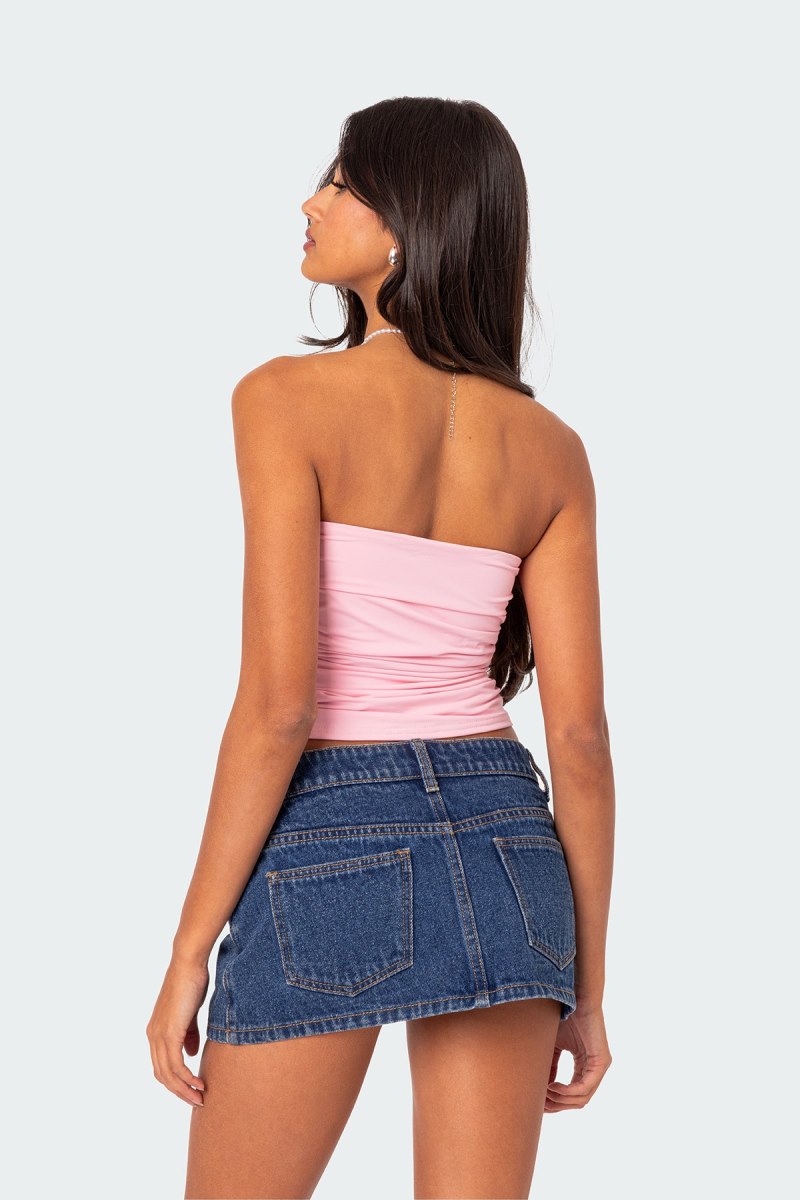 Edikted Isabella Ruched Tube Strapless Tops Pink | USA BY758275Z3