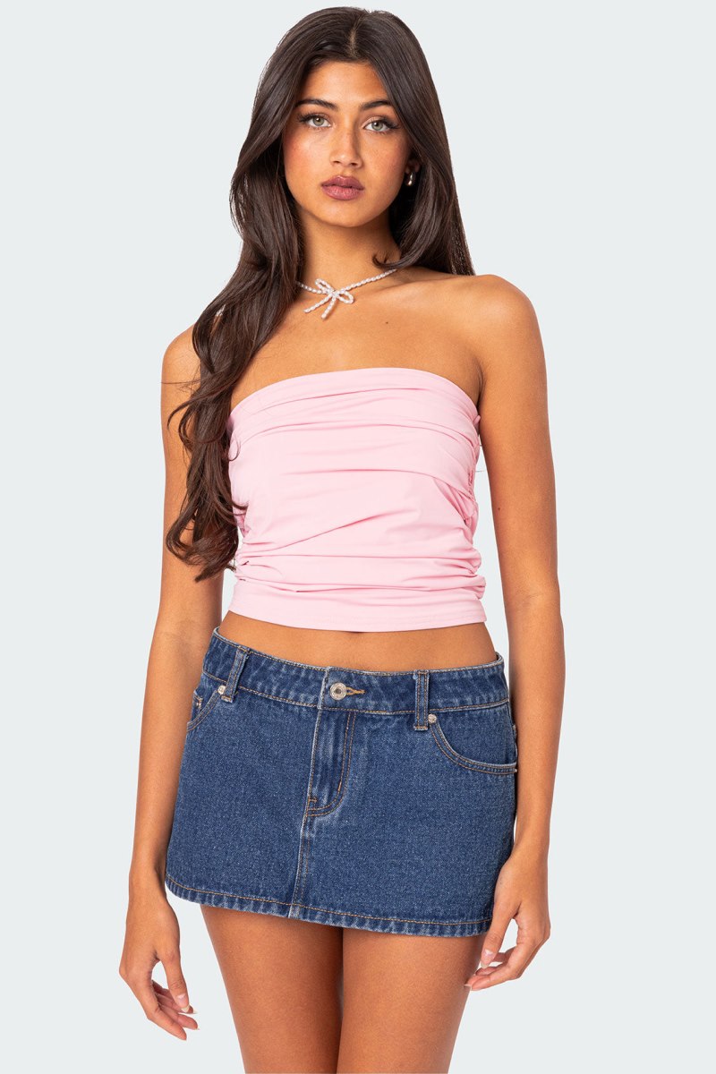Edikted Isabella Ruched Tube Strapless Tops Pink | USA BY758275Z3