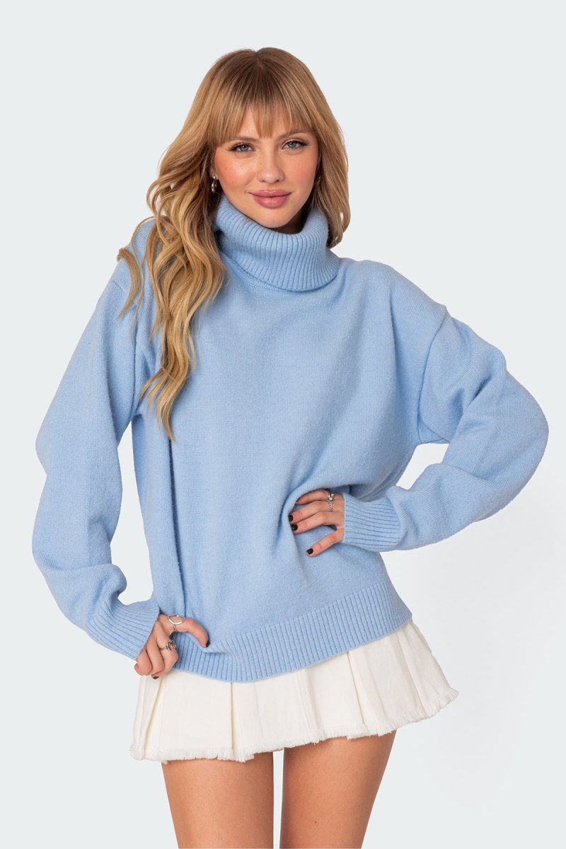 Edikted Isabelle Oversized Turtle Neck Sweater Light Blue | USA FT681838R0