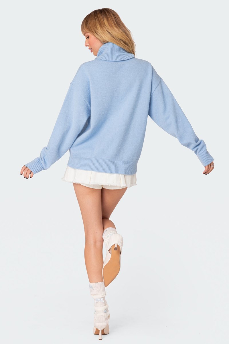 Edikted Isabelle Oversized Turtle Neck Sweater Light Blue | USA FT681838R0