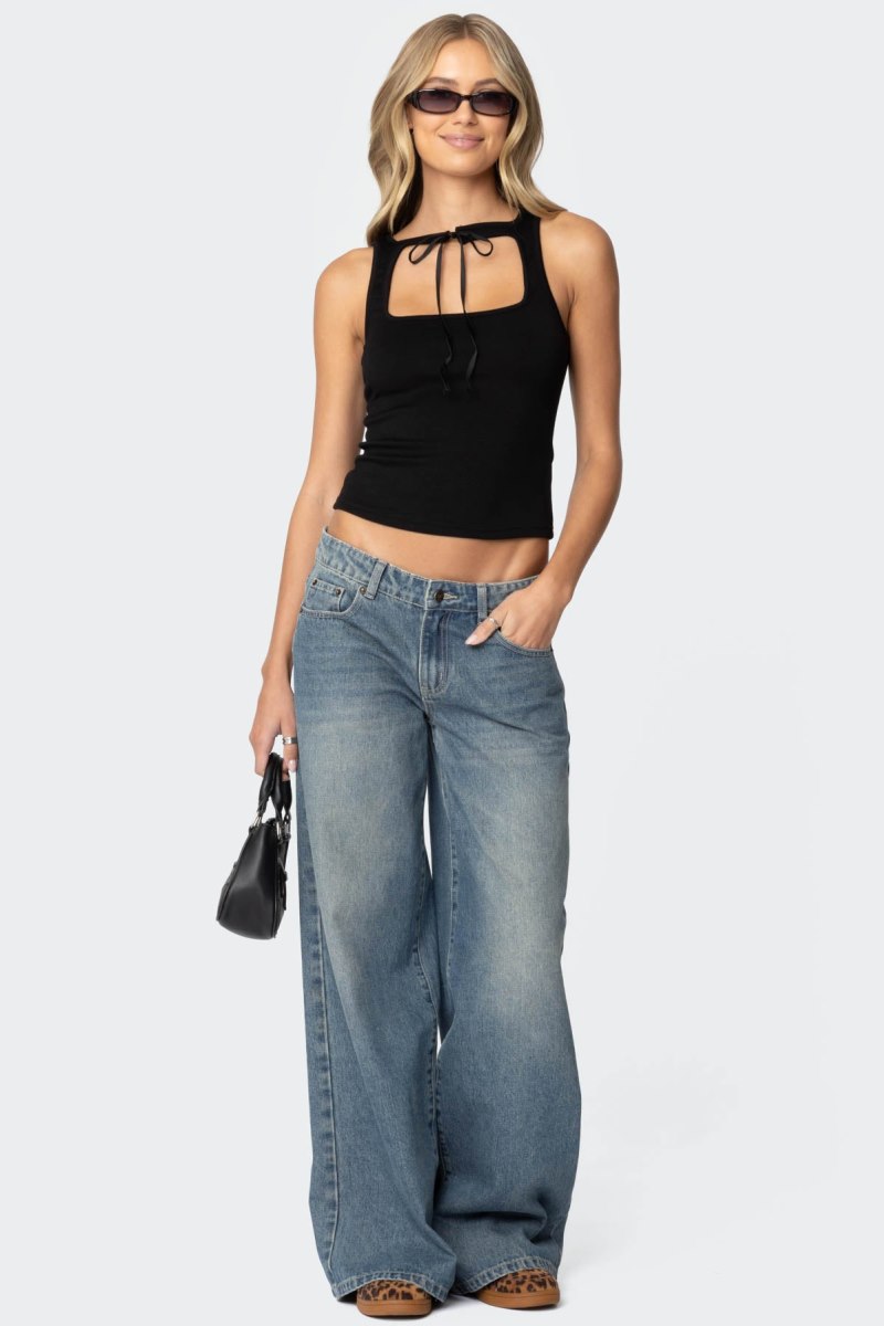 Edikted Isabetta Tie Front Tank Top Black | USA CU791679A6
