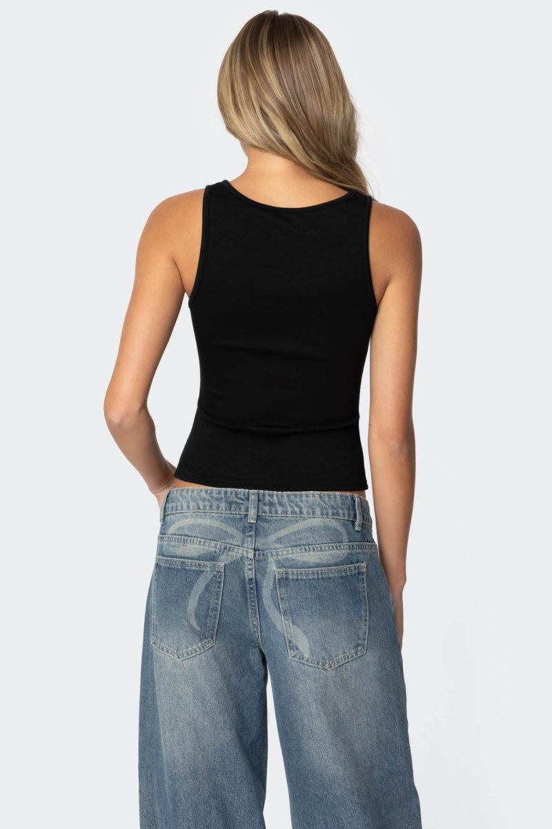 Edikted Isabetta Tie Front Tank Top Black | USA CU791679A6