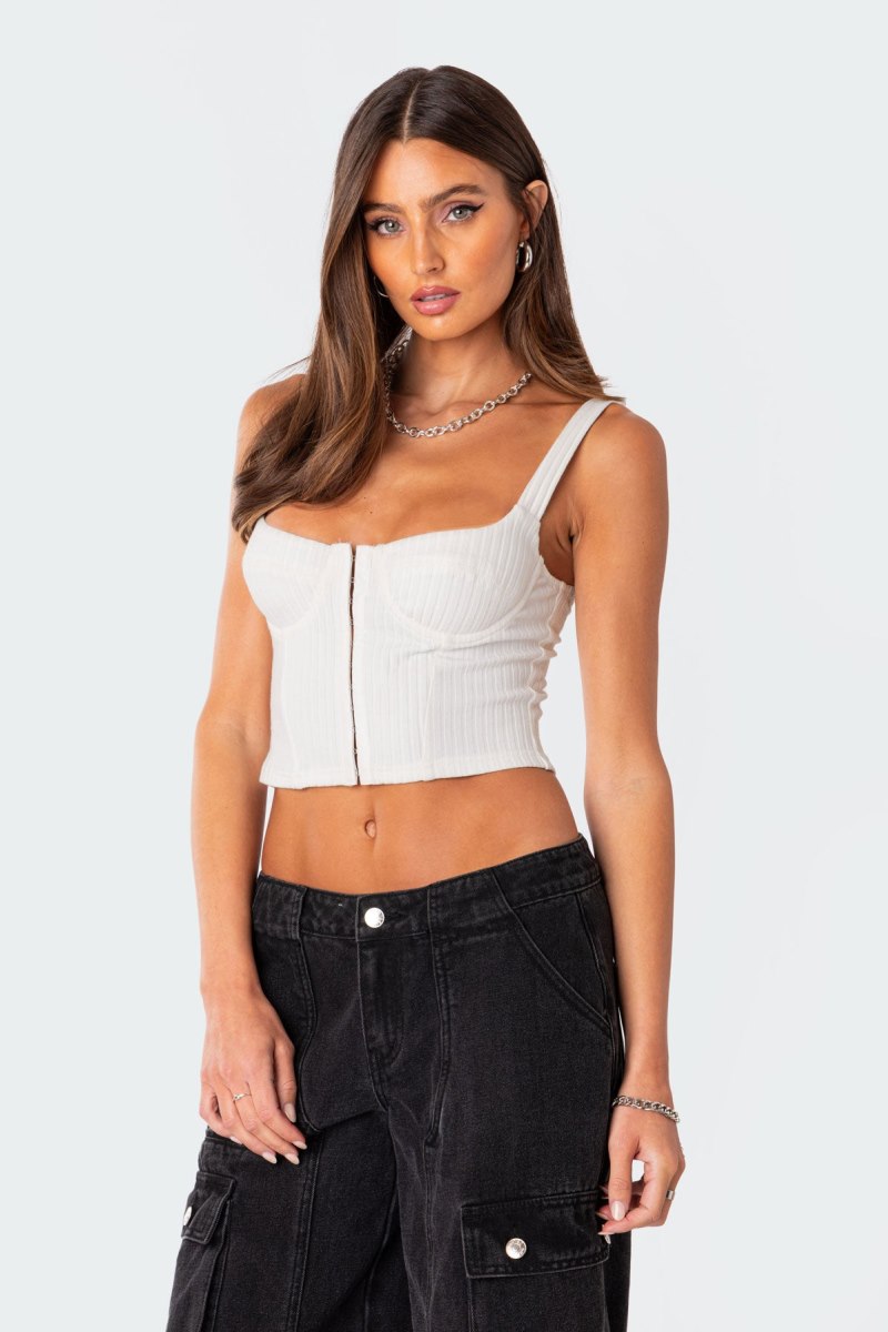 Edikted Isadora Ribbed Corset White | USA VA171817M3