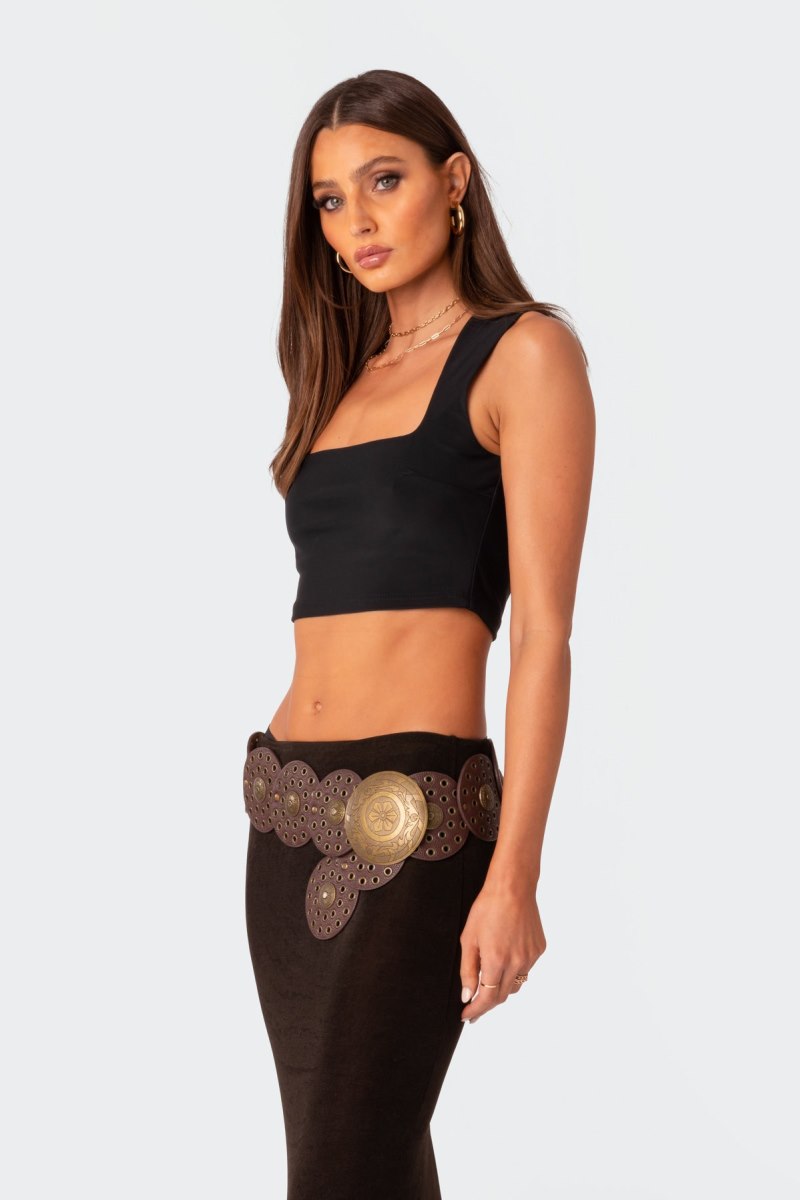 Edikted It Girl Square Neck Crop Tops Black | USA QA592579P0