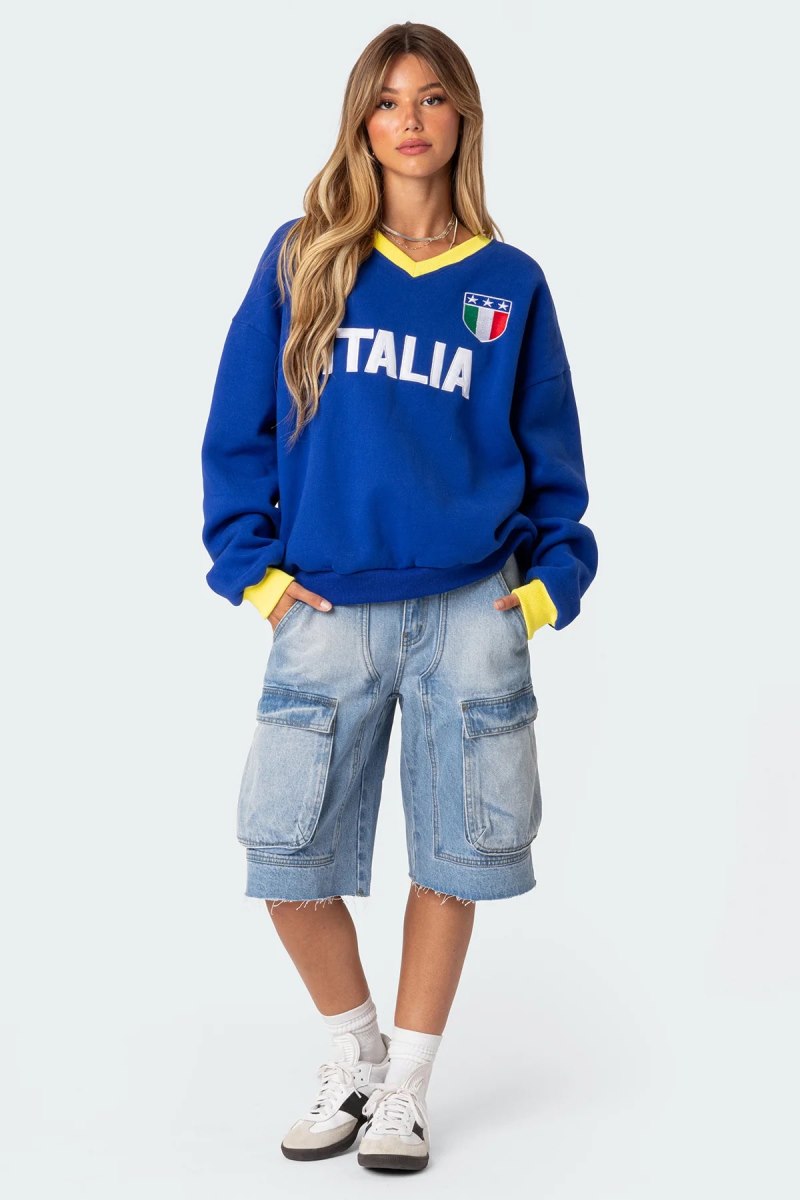 Edikted Italy Oversized Sweatshirt Long Sleeve Tops Blue | USA TQ786008B9