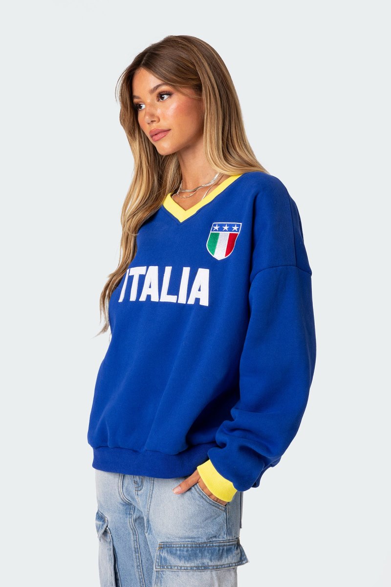Edikted Italy Oversized Sweatshirt Long Sleeve Tops Blue | USA TQ786008B9