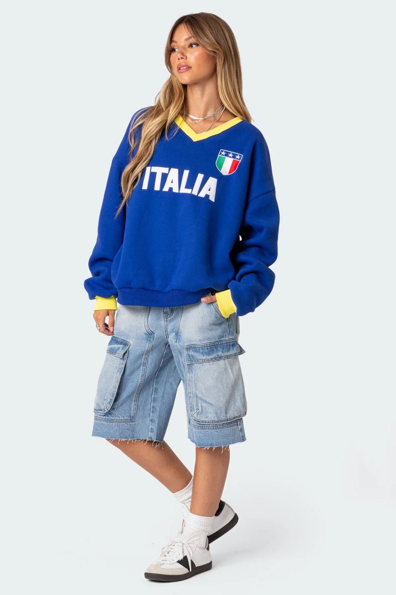 Edikted Italy Oversized Sweatshirt Long Sleeve Tops Blue | USA TQ786008B9