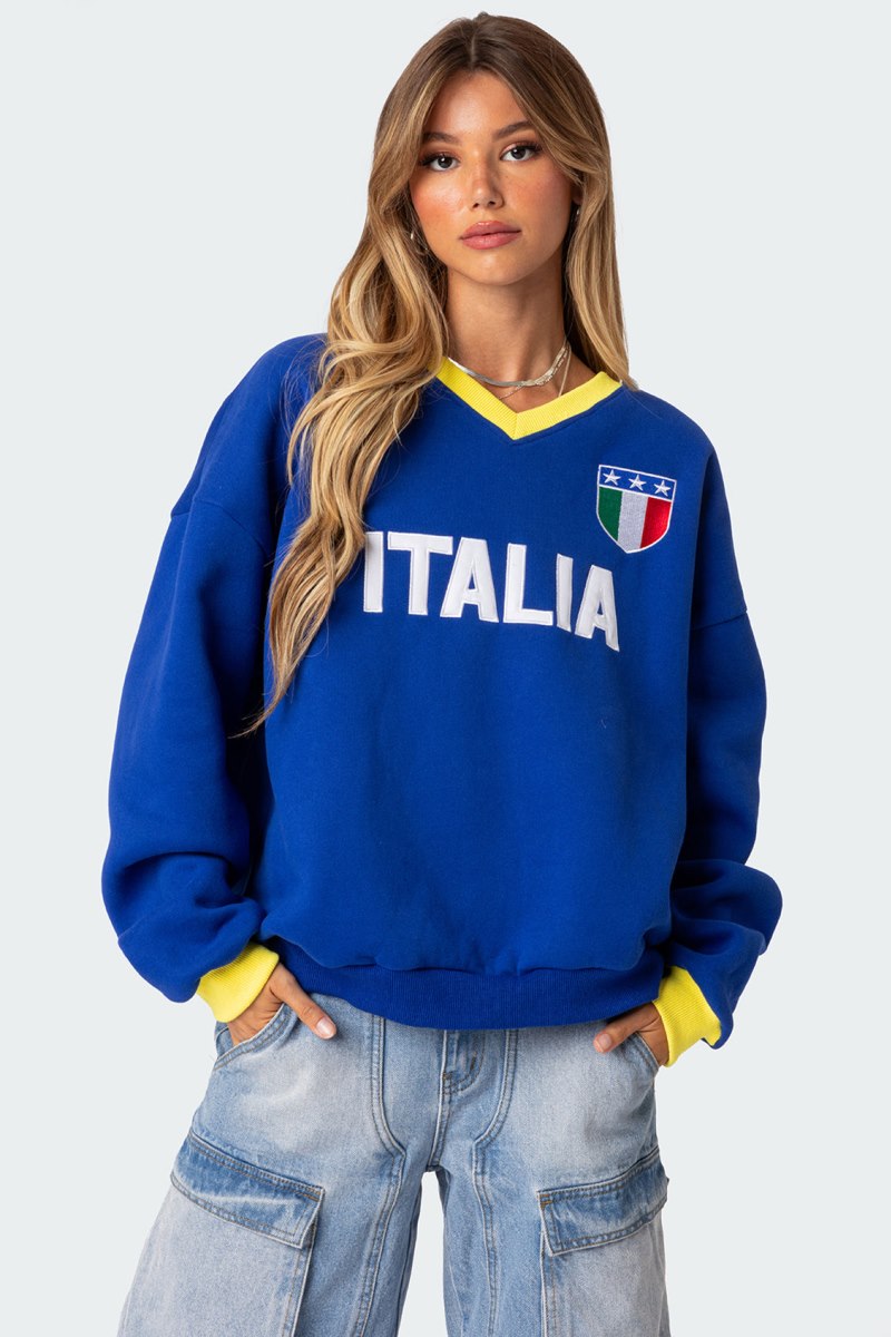 Edikted Italy Oversized Sweatshirt Long Sleeve Tops Blue | USA TQ786008B9