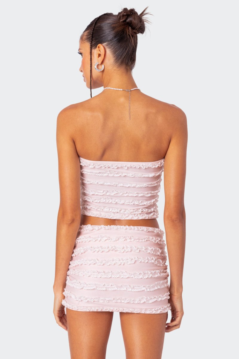 Edikted Izzy Ruffled Strapless Strapless Tops Light Pink | USA YL615331X5