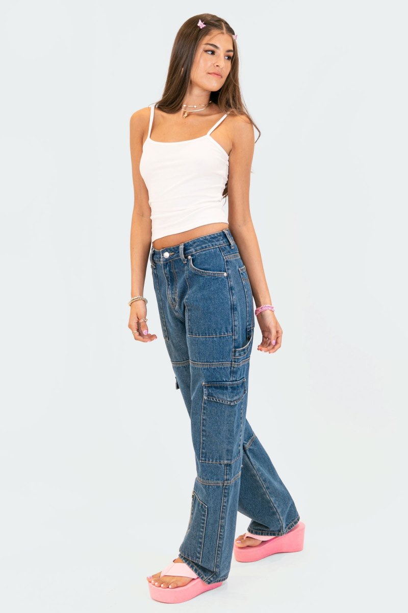 Edikted Jaimie Cargo Jeans Cargo Pants Blue | USA IX695569M5