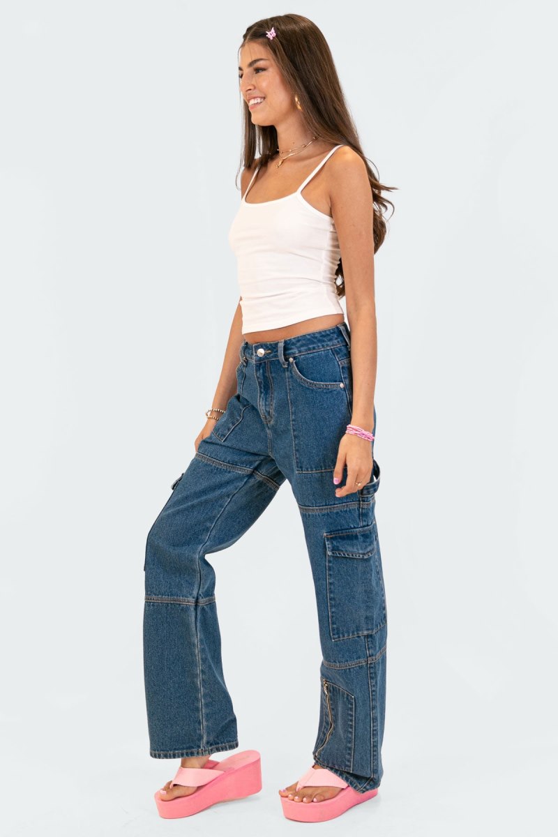 Edikted Jaimie Cargo Jeans Cargo Pants Blue | USA IX695569M5