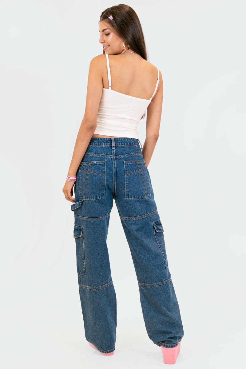 Edikted Jaimie Cargo Jeans Cargo Pants Blue | USA IX695569M5
