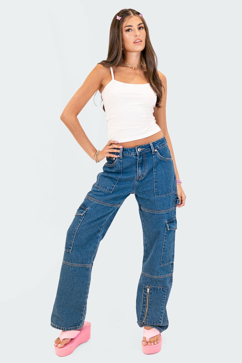 Edikted Jaimie Cargo Jeans Cargo Pants Blue | USA IX695569M5