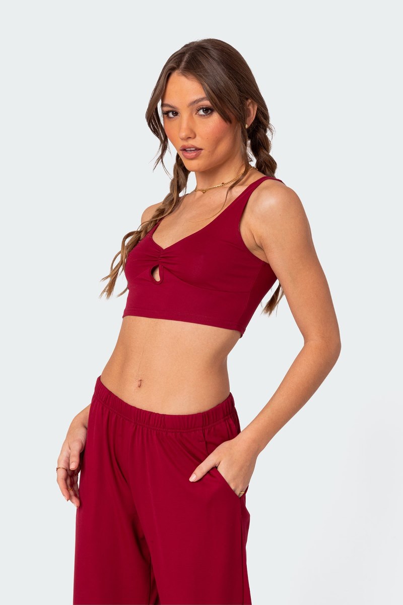 Edikted Jayla Cut Out Crop Tank Top Burgundy | USA AJ634003I8