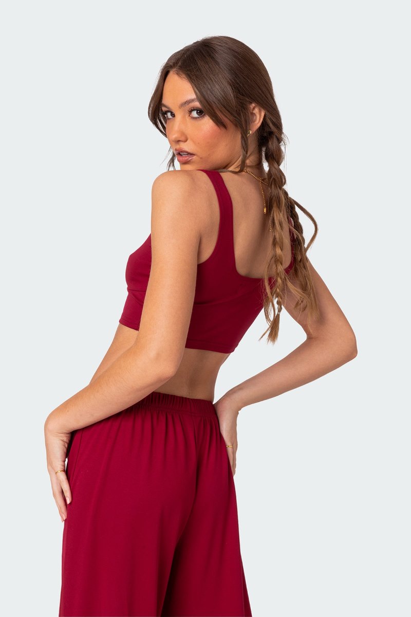 Edikted Jayla Cut Out Crop Tank Top Burgundy | USA AJ634003I8