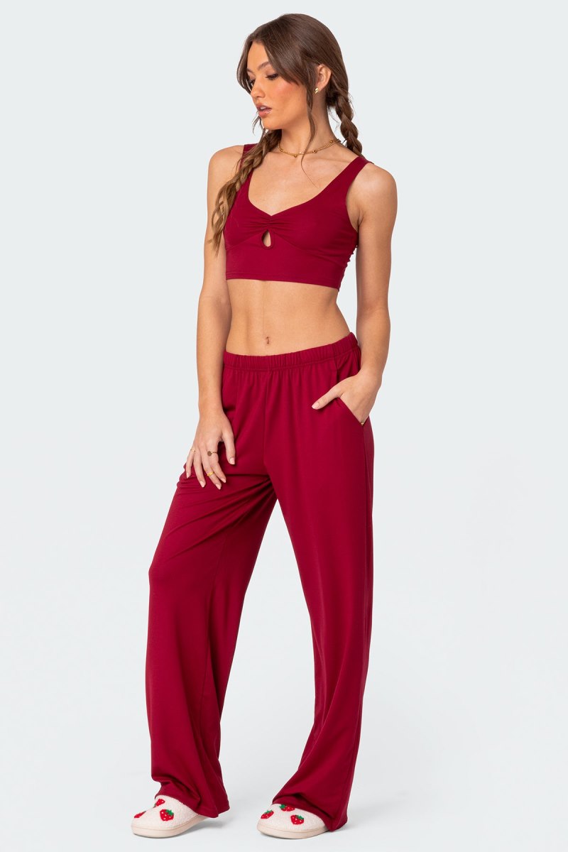 Edikted Jayla Cut Out Crop Tank Top Burgundy | USA AJ634003I8