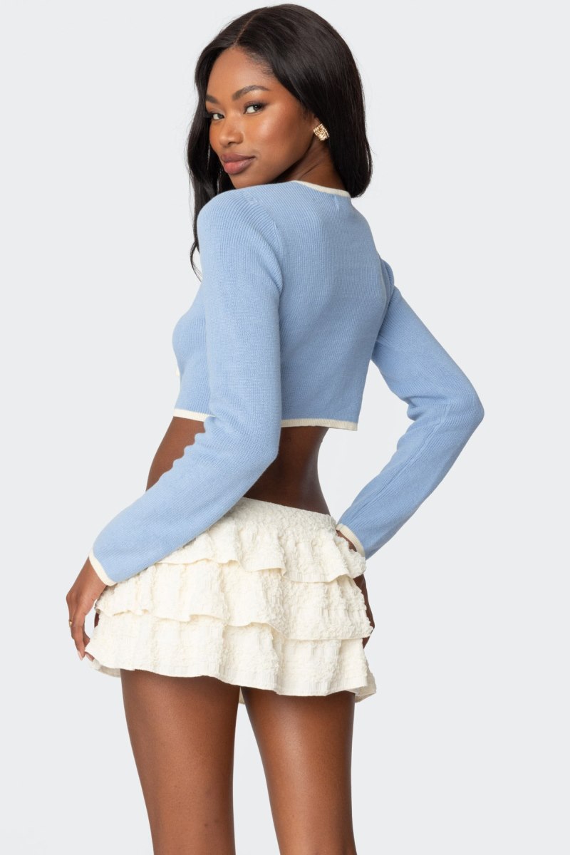 Edikted Jaylin Tie Front Knit Cardigan Light Blue | USA JJ083308P8