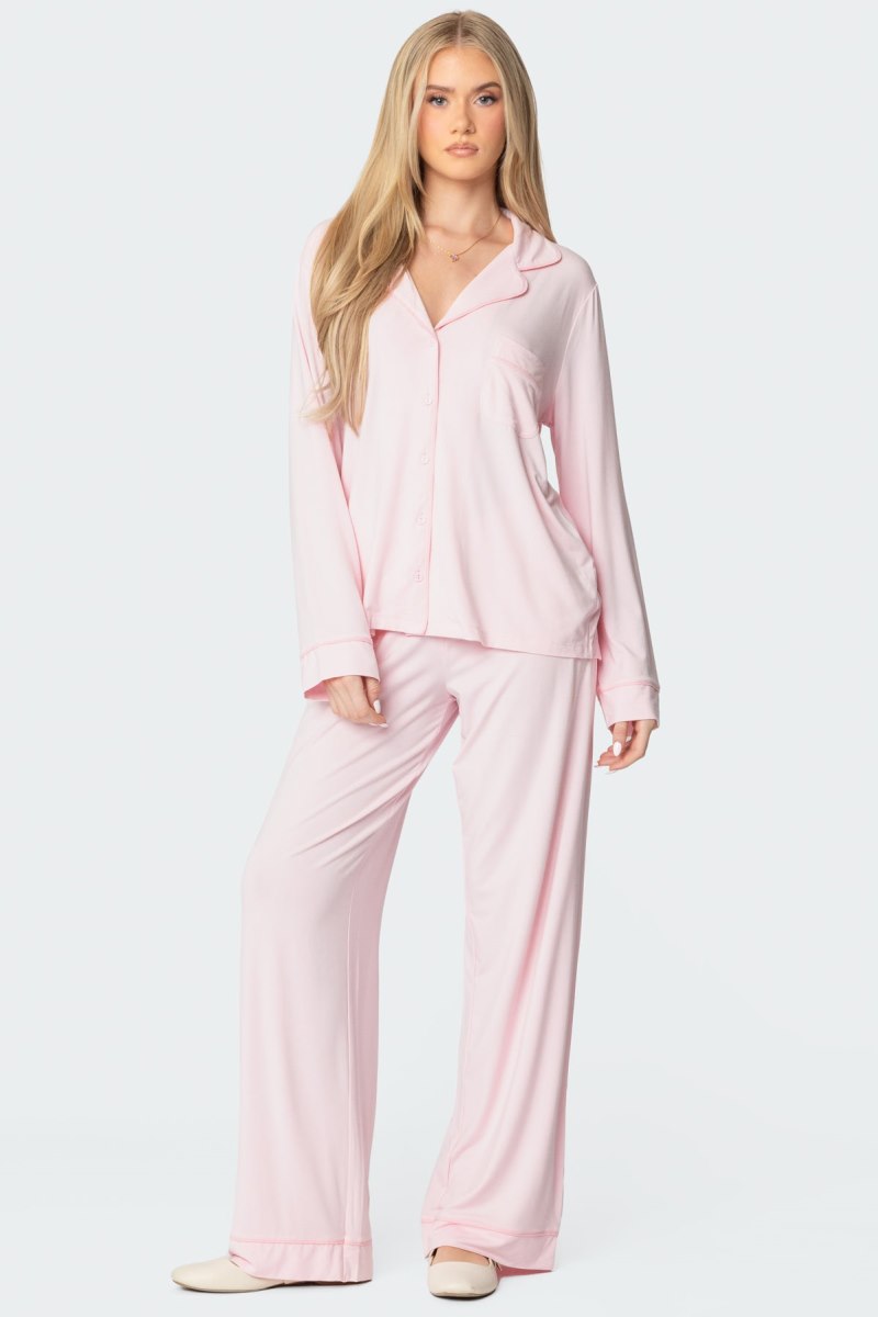 Edikted Jeanette Button Up Shirt Long Sleeve Tops Light Pink | USA XP095599Z6