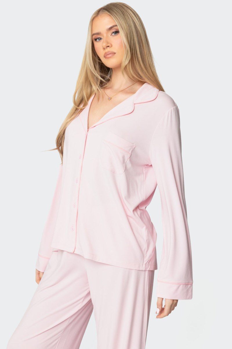 Edikted Jeanette Button Up Shirt Long Sleeve Tops Light Pink | USA XP095599Z6