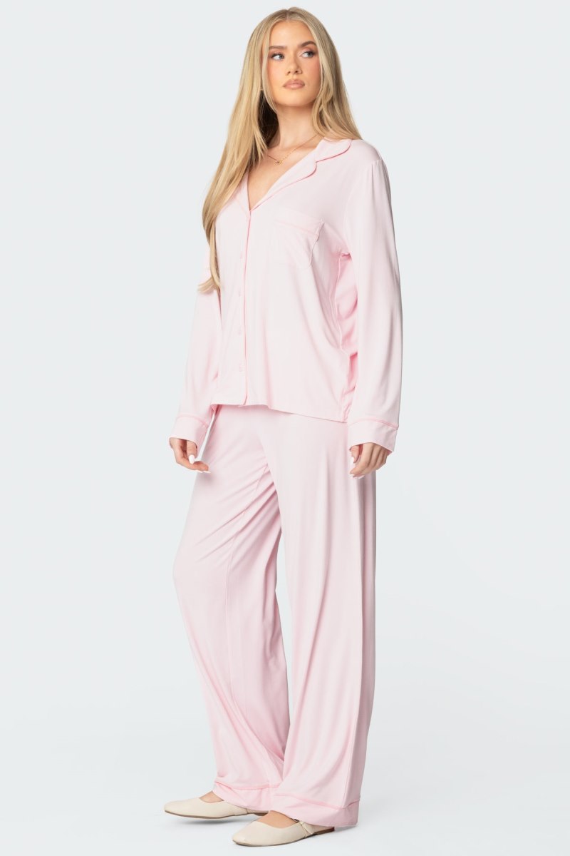 Edikted Jeanette Button Up Shirt Long Sleeve Tops Light Pink | USA XP095599Z6