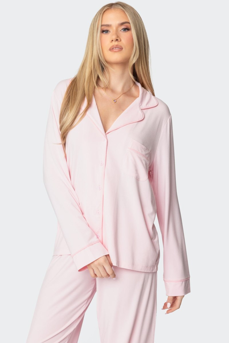 Edikted Jeanette Button Up Shirt Long Sleeve Tops Light Pink | USA XP095599Z6