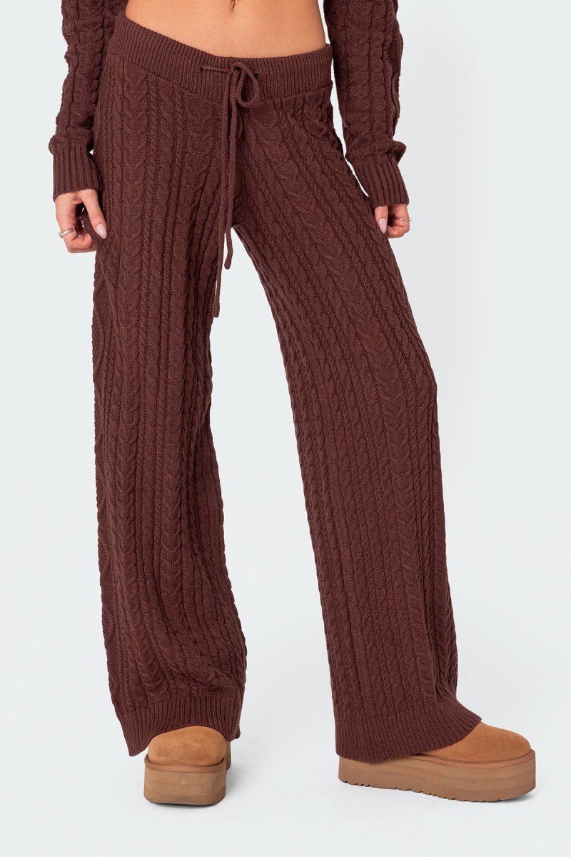 Edikted Jelena Relaxed Cable Knit Pants Brown | USA CU538333T6
