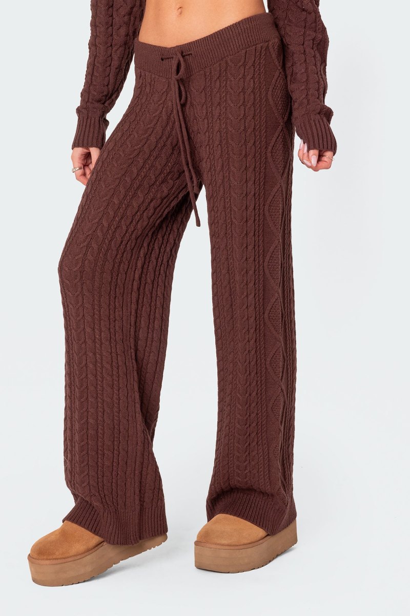 Edikted Jelena Relaxed Cable Knit Pants Brown | USA CU538333T6
