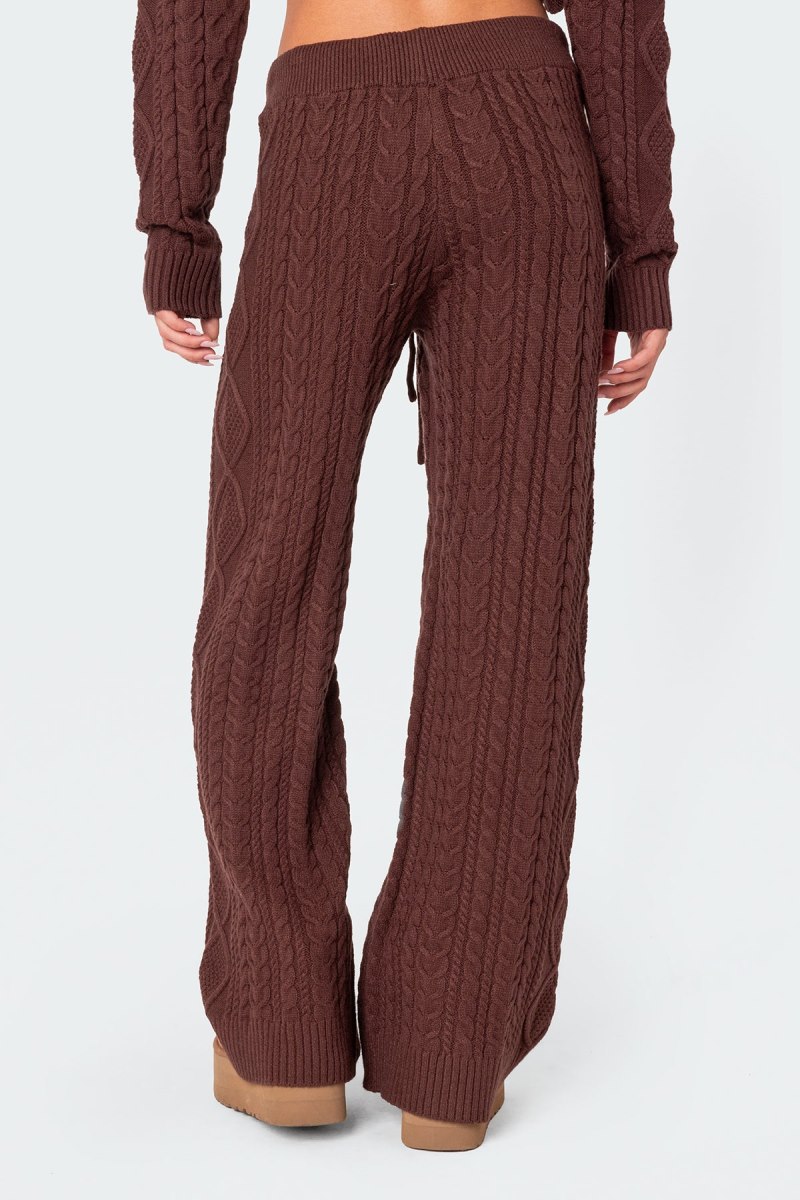 Edikted Jelena Relaxed Cable Knit Pants Brown | USA CU538333T6