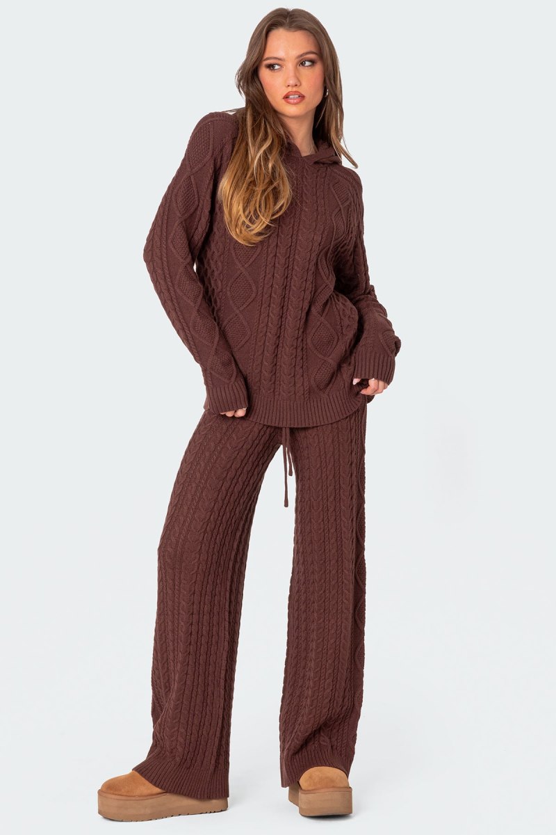 Edikted Jelena Relaxed Cable Knit Pants Brown | USA CU538333T6