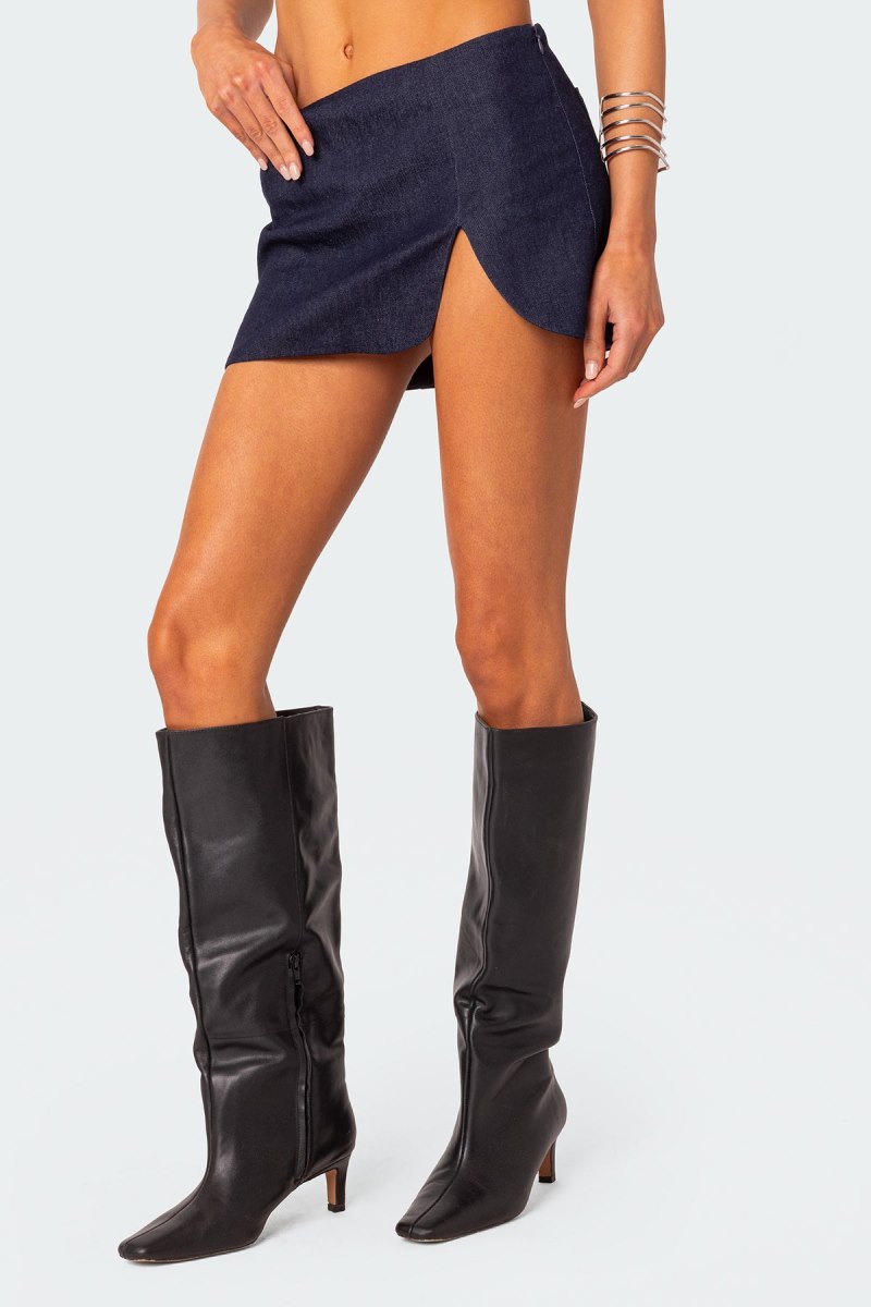 Edikted Jemma Side Slit Denim Mini Skirts Dark Blue | USA MC858465C9