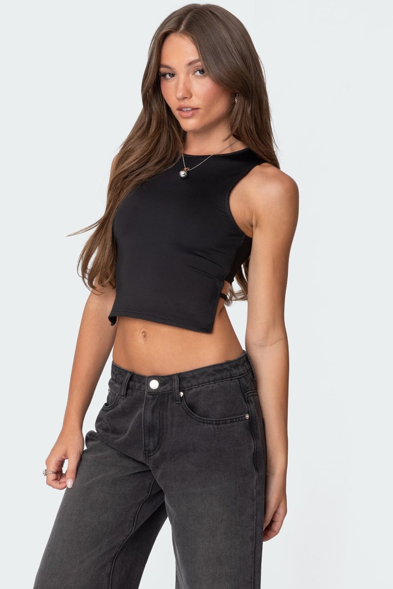 Edikted Jen Tie Back Tank Top Black | USA GV147374C6