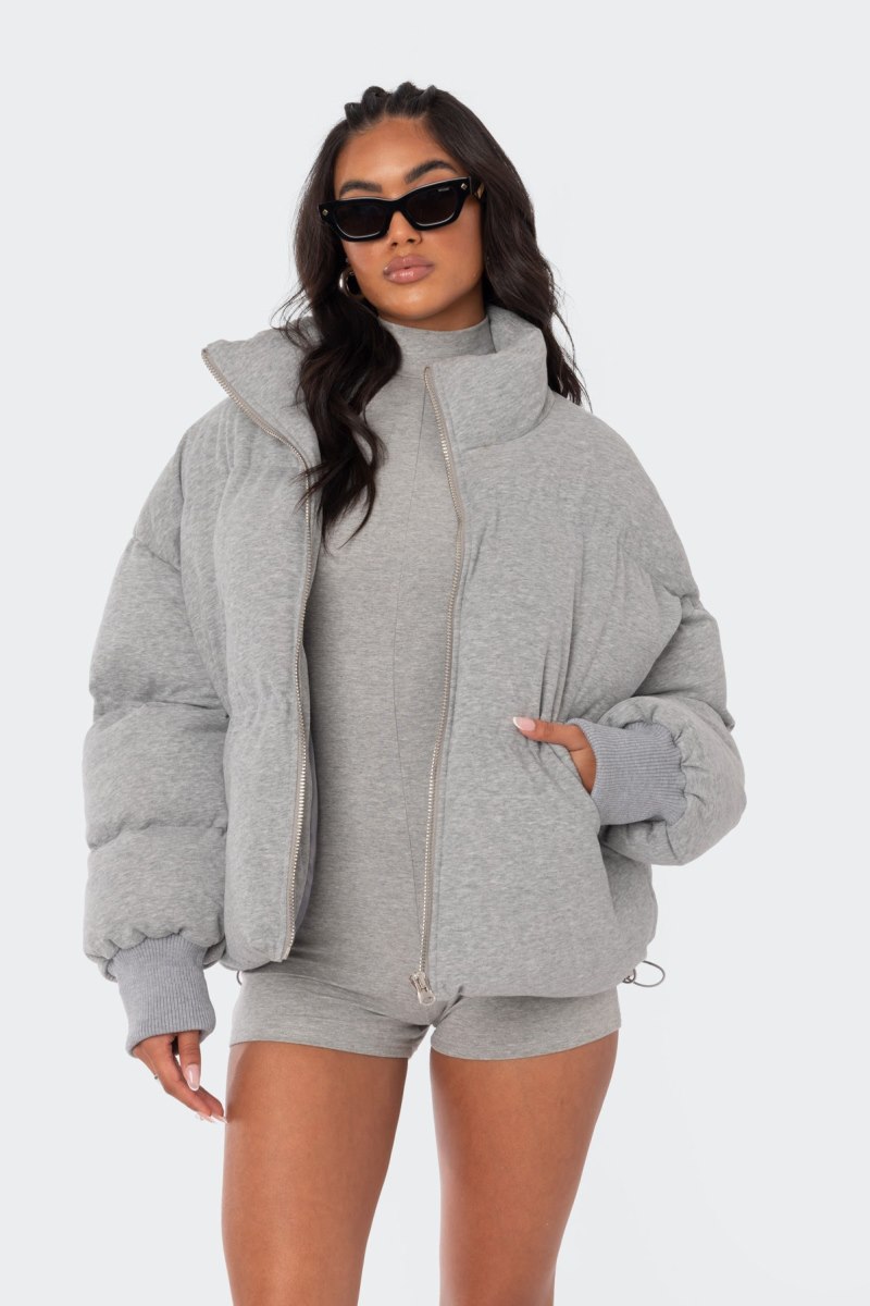 Edikted Jersey Puffer Jackets Gray Melange | USA CI491079A1