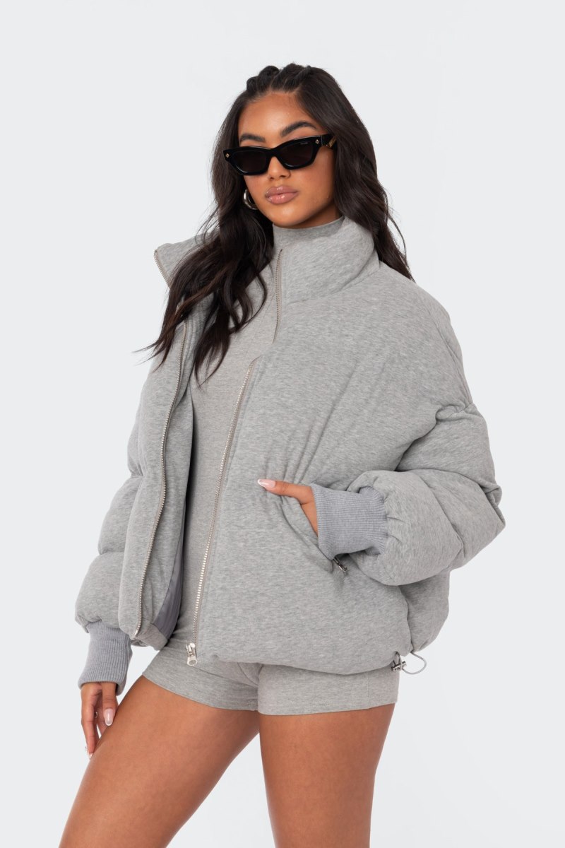 Edikted Jersey Puffer Jackets Gray Melange | USA CI491079A1
