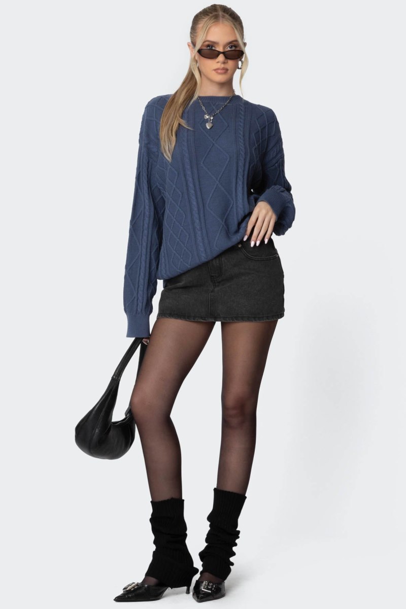 Edikted Jessy Cable Knit Oversized Sweater Long Sleeve Tops Blue | USA JX989258P8