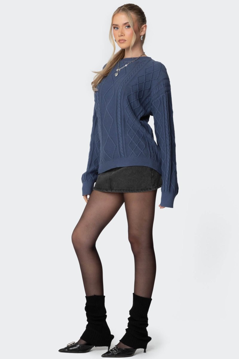 Edikted Jessy Cable Knit Oversized Sweater Long Sleeve Tops Blue | USA JX989258P8