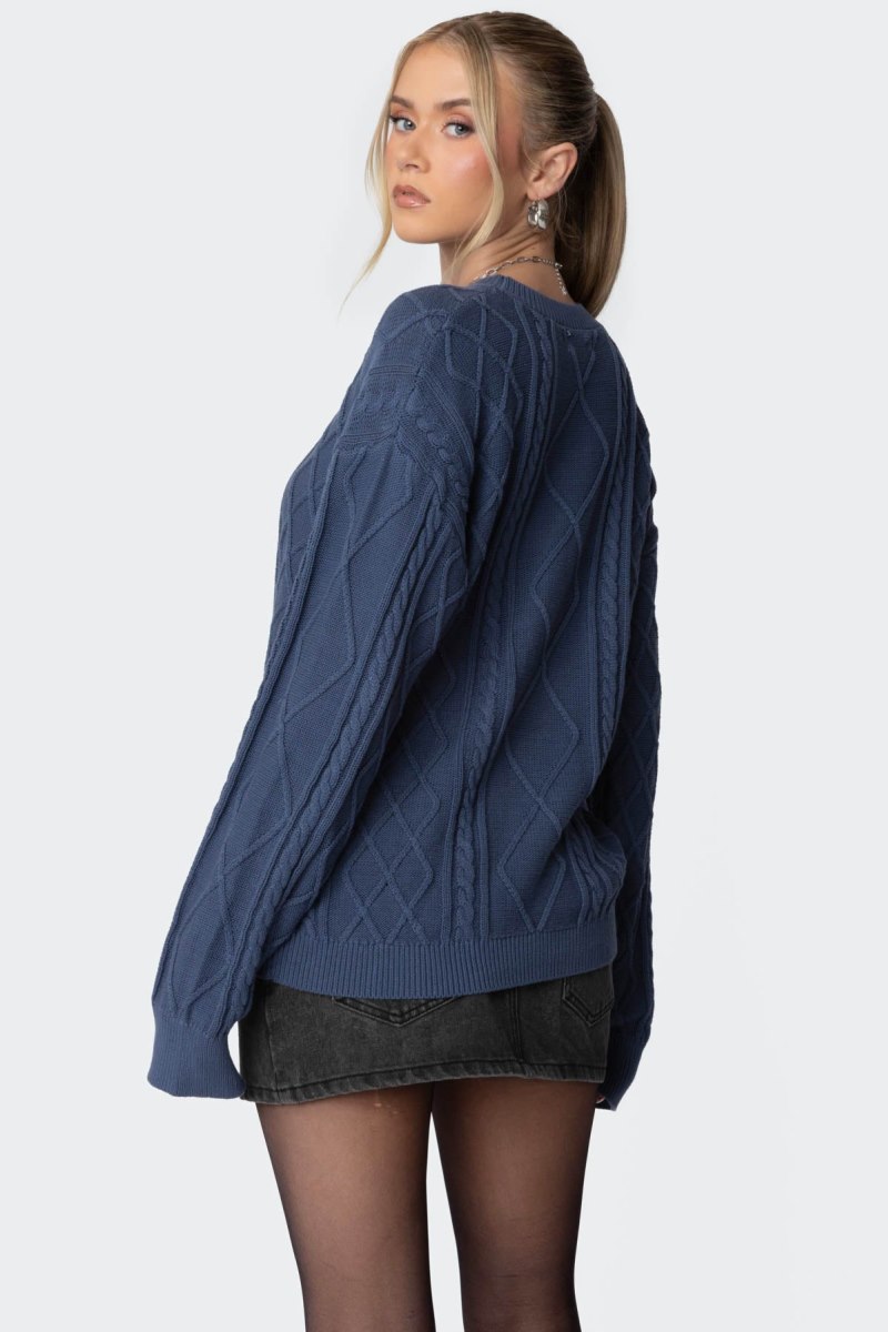 Edikted Jessy Cable Knit Oversized Sweater Long Sleeve Tops Blue | USA JX989258P8