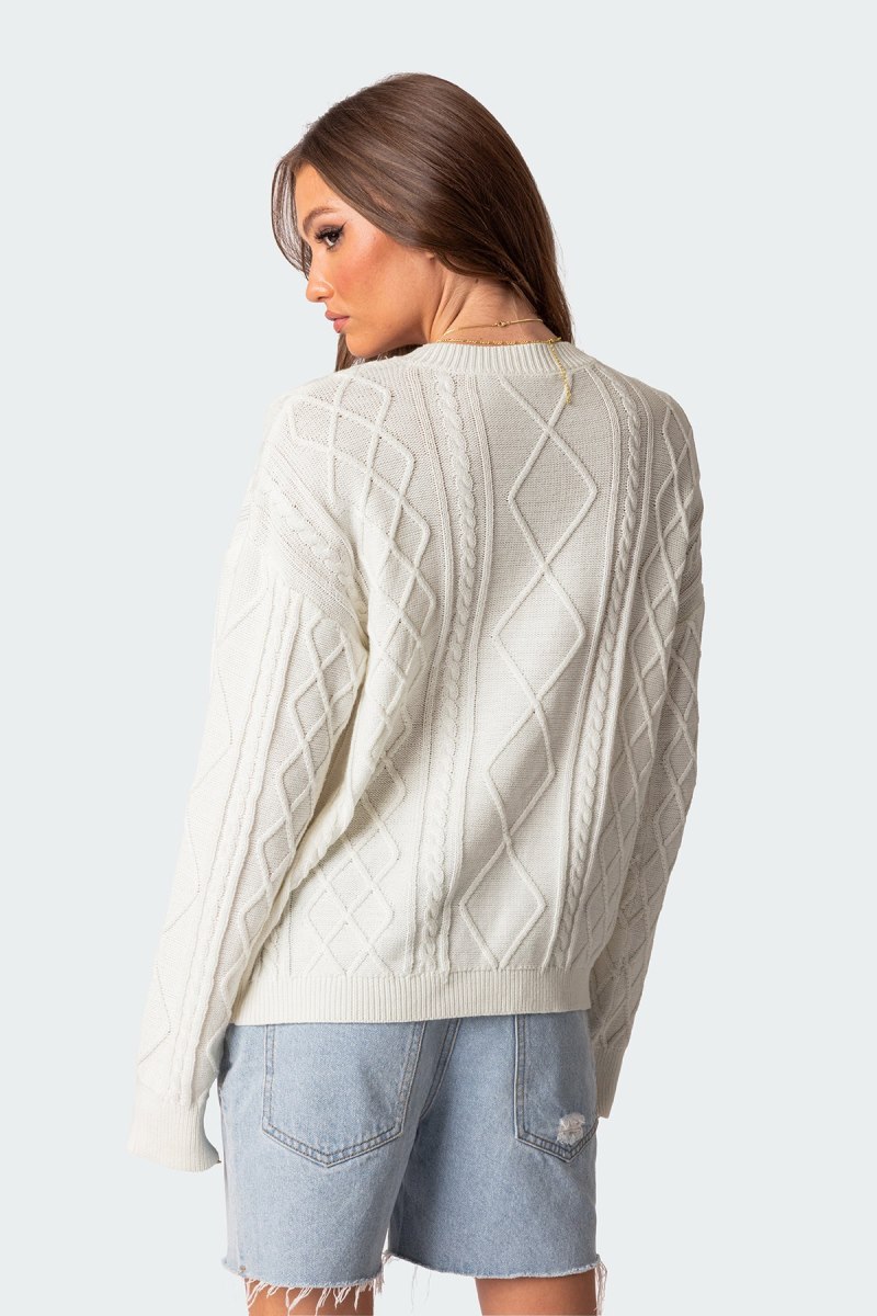 Edikted Jessy Cable Knit Oversized Sweater Blue | USA LG858115B6