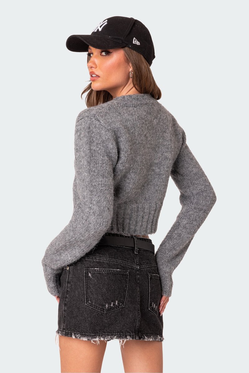 Edikted Jillian Double Zip Cardigan Long Sleeve Tops Dark Gray Melange | USA RV959605K5