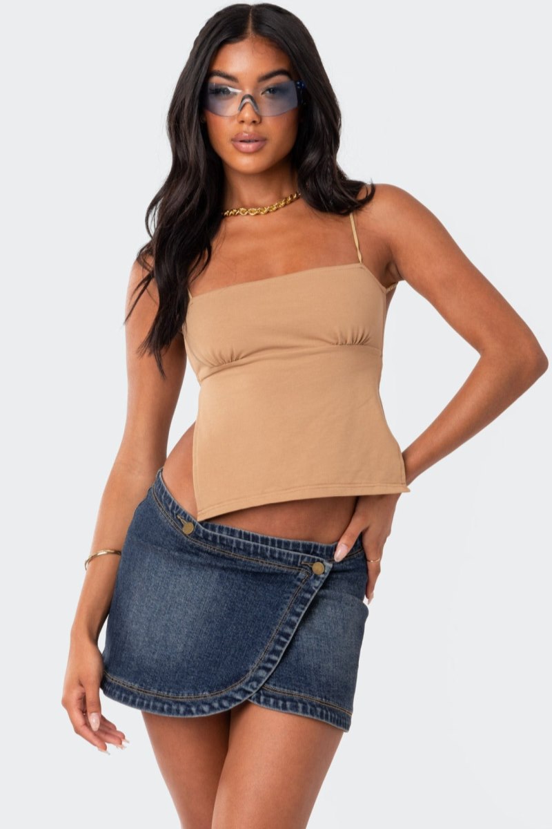 Edikted Jinx Open-Back Crop Tops Beige | USA FO369016N5