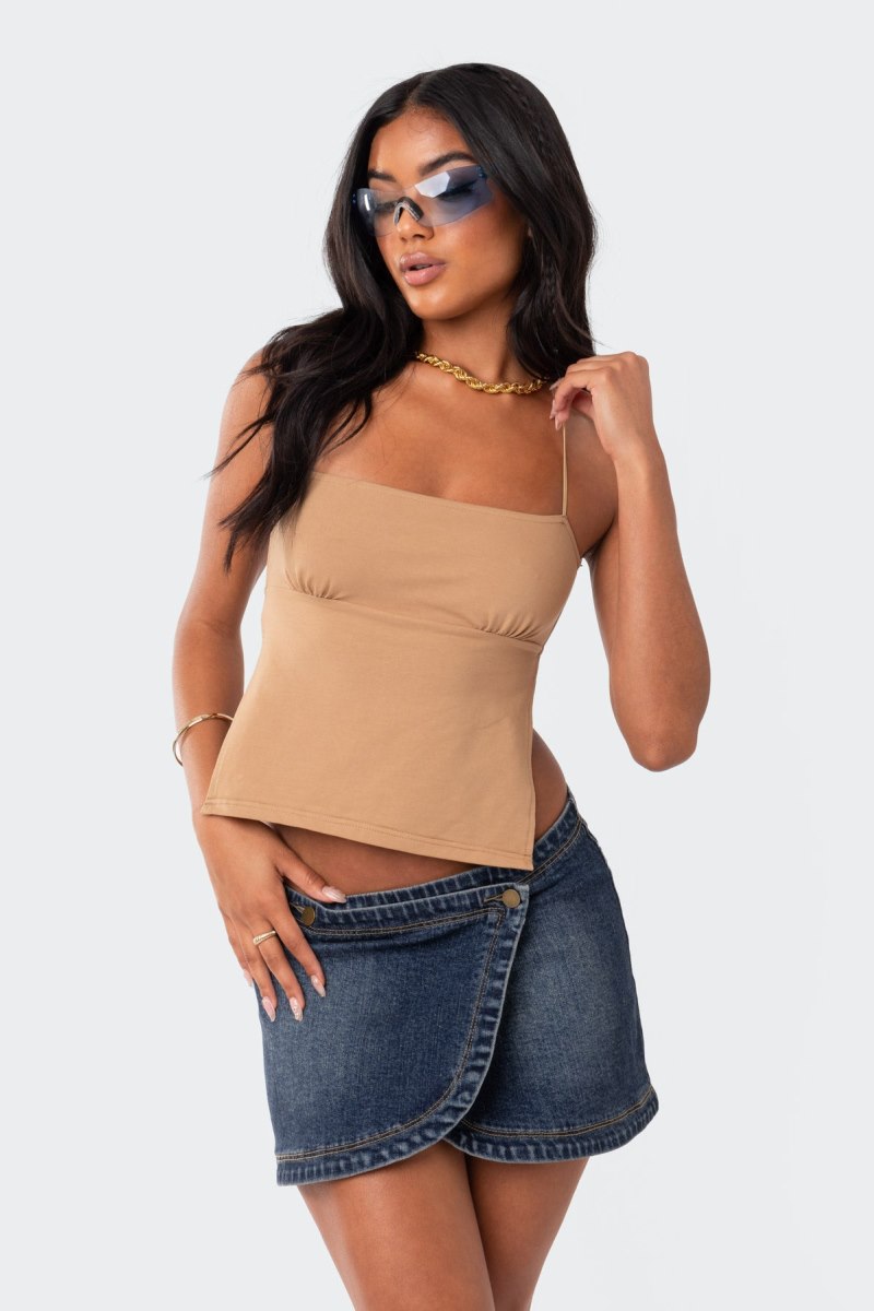 Edikted Jinx Open-Back Crop Tops Beige | USA FO369016N5