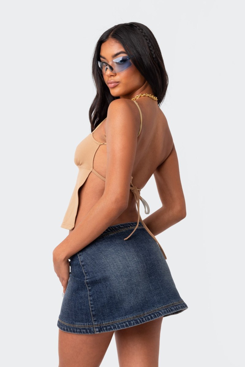 Edikted Jinx Open-Back Crop Tops Beige | USA FO369016N5