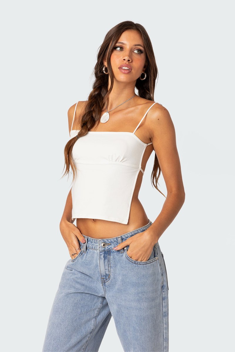 Edikted Jinx Open-Back Crop Tops Beige | USA PI630093L3