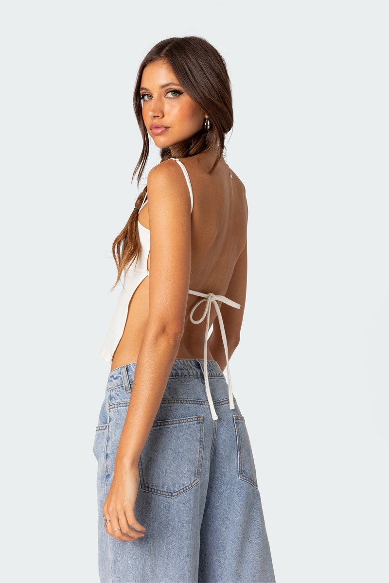Edikted Jinx Open-Back Crop Tops Beige | USA PI630093L3