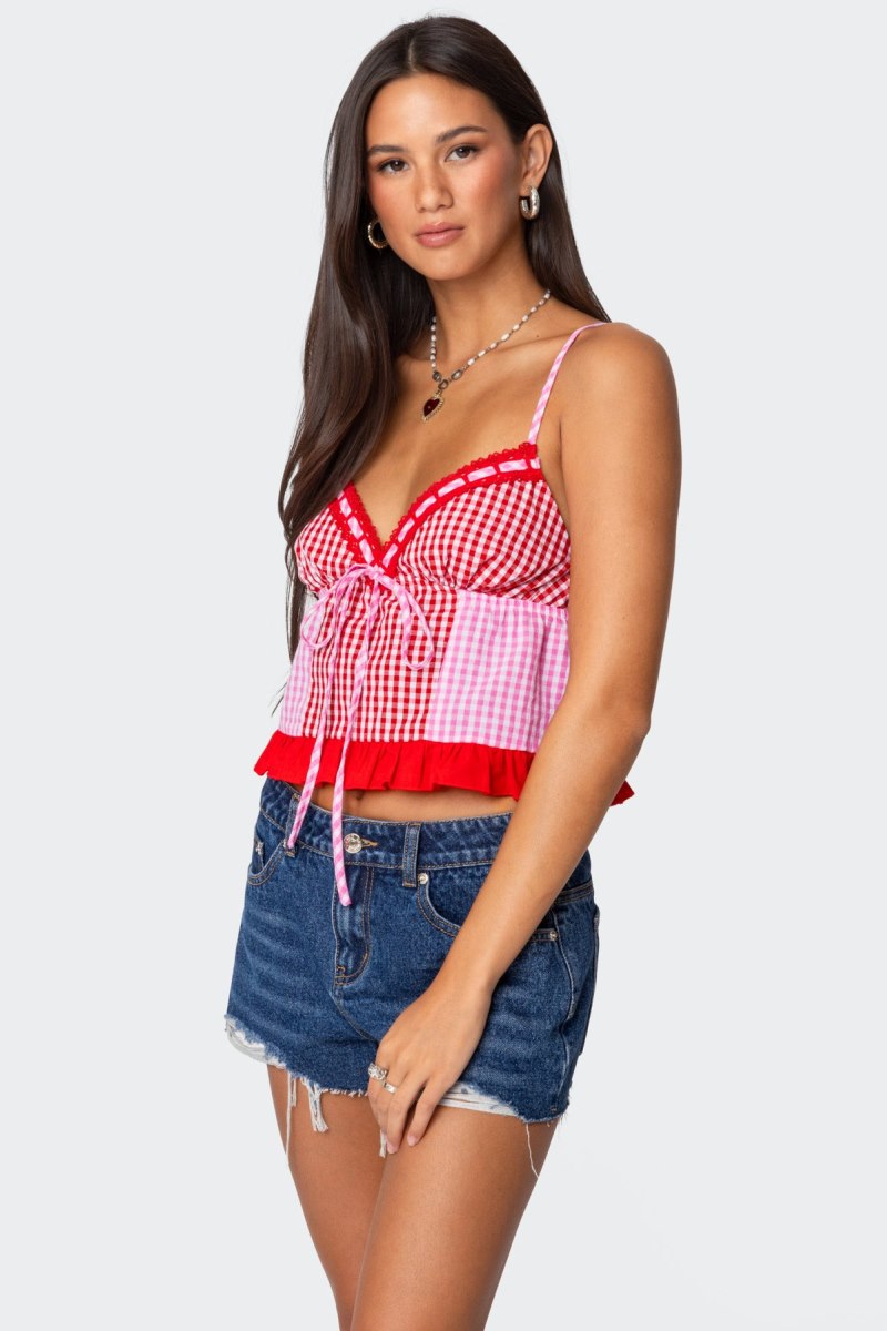 Edikted Joanne Mixed Gingham Tank Top Black And White | USA UU919881F0