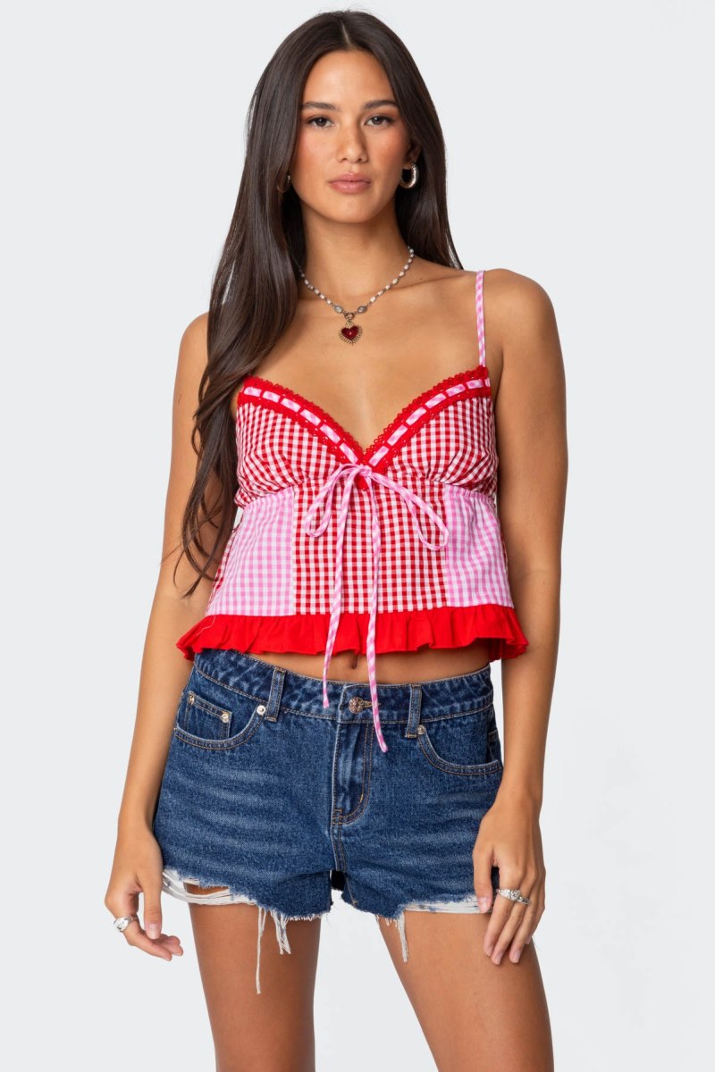 Edikted Joanne Mixed Gingham Tank Top Black And White | USA UU919881F0